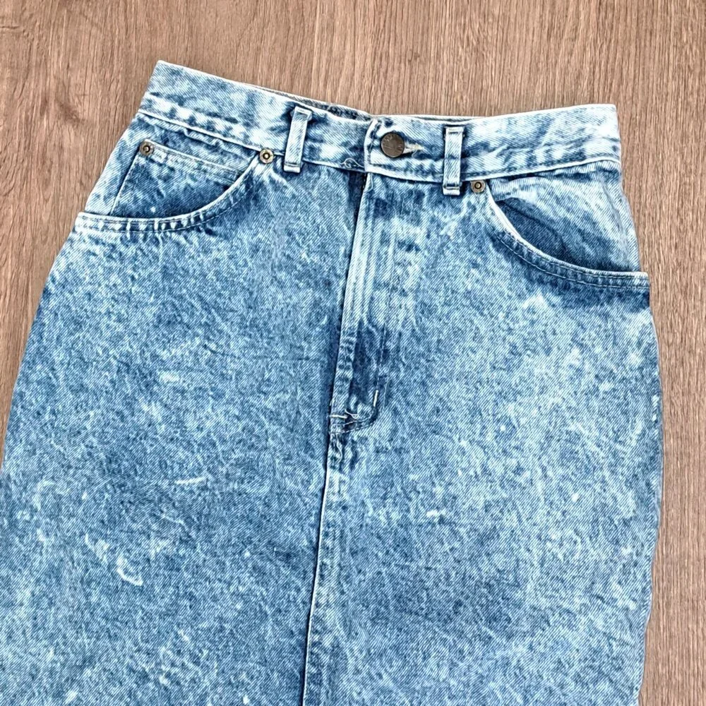 Sunset Blues Vintage 80's Style Acid Wash Denim Midi Skirt Juniors Size 7